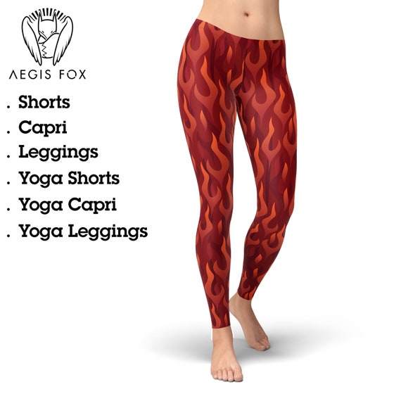 Black Women's Spandex Stretch Polyester Workout Leggings Tight Pants Yoga  Flames