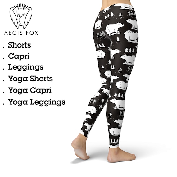 Polar Bear Leggings for Women, Bear Gift Outfit, Bear Fabric Pattern,  Printed Leggings, Yoga Pants, High Waist Leggings, Cute Yoga Pants 
