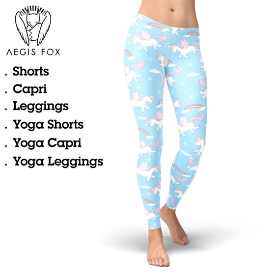 Unicorn Leggings for Women, Light Blue Leggings, Aqua Blue Yoga Pants,  Printed Leggings, Workout Leggings, Yoga Pants, Gym Leggings 
