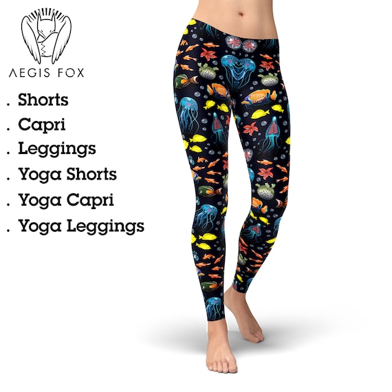 Jellyfish With Sea Inhabitants and Herb Leggings for Women, Yoga