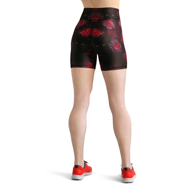 Black Cat Gothic Leggings – Dark Red Rose Floral Print for Women image 10