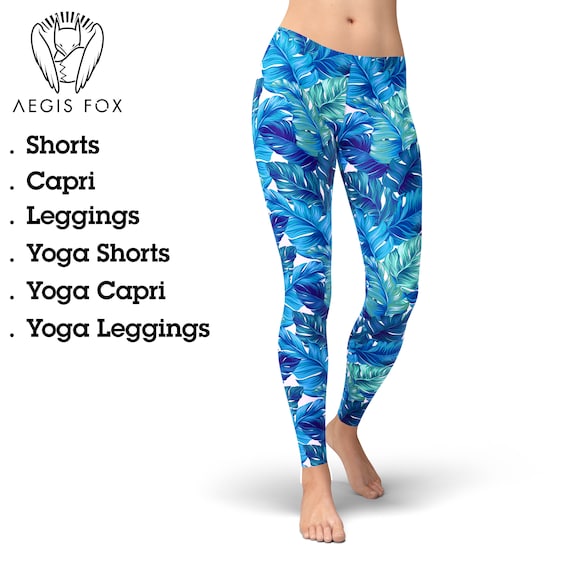 Floral Blue Sky Leggings, Blue Tropical Leaves Yoga Pants, Workout  Leggings, Leggings for Women, Yoga Shorts, Capri Leggings, Floral Outfit 