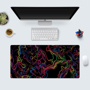 Colorful Digital Topographic Map Desk Mat, Desk Pad, Large Gaming Mouse Pad, Desk Accessories, 10x16 12x18 14x24 18x36