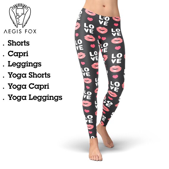 Lovely Pink Lips Valentines Leggings, Valentine Yoga Pants, Valentine's Day  Gifts, Valentine Outfit, Holiday Leggings 