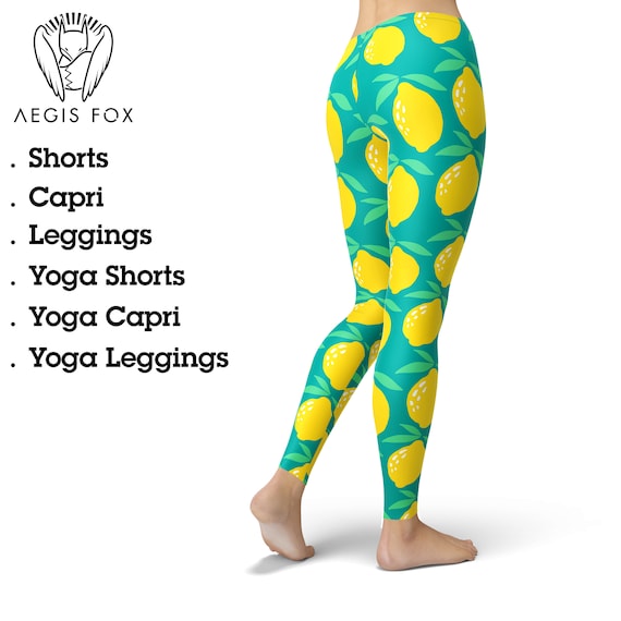 Lemon Leggings, Summer Leggings, Yoga Pants, Workout Leggings