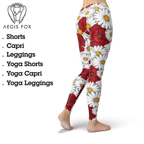 Poppy and Daisy Flowers Leggings Floral Leggings Leggings for Women Yoga Leggings Printed Leggings Capris Running Leggings Etsy
