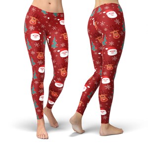 Christmas Santa Claus Reindeer Leggings, Holiday Leggings, Xmas Leggings, Christmas Outfit, Printed Leggings, Workout Leggings, Yoga Pants image 5