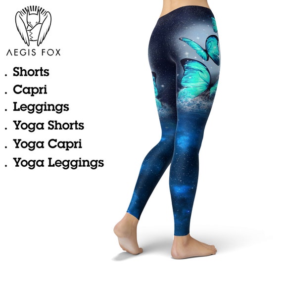 Butterfly Galaxy Printed Leggings for Women, Butterfly Print Leggings,  Butterfly Leggings, Yoga Pants, Workout Leggings, Capri Leggings 