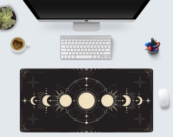 Moon Phase Desk Mat – Black Gold Celestial Astrology Design