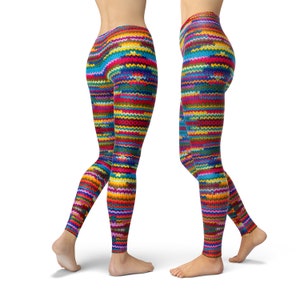 Colorful knitted pattern leggings for women, yoga pants, workout leggings, printed leggings, hight waist leggings, yoga clothing image 2