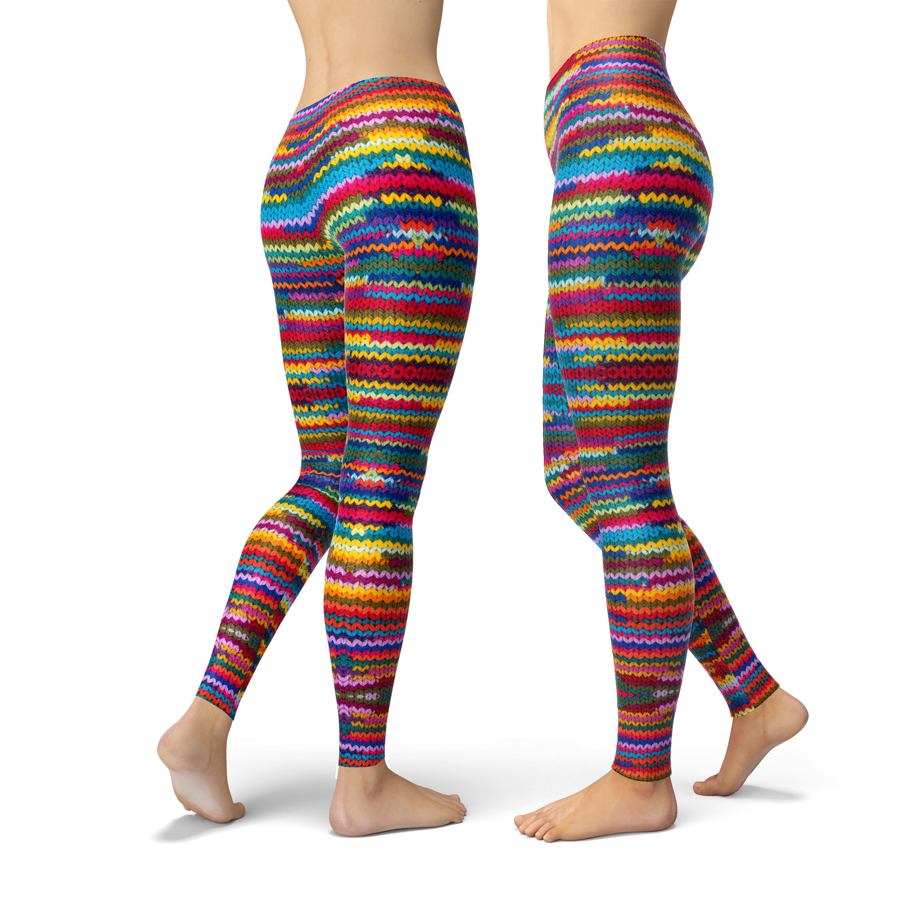 TODAYFUL stripe knit leggings 36 美品 Colorful Knitted Pattern Leggings: High Waist Yoga Pants - Etsy