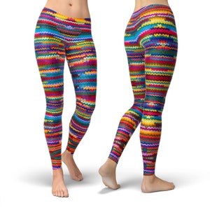 Colorful knitted pattern leggings for women, yoga pants, workout leggings, printed leggings, hight waist leggings, yoga clothing image 5