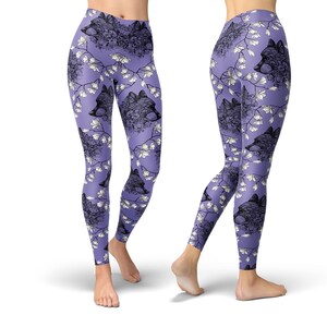 Wolf Floral Leggings – Purple Woodland Boho Print for Women image 6