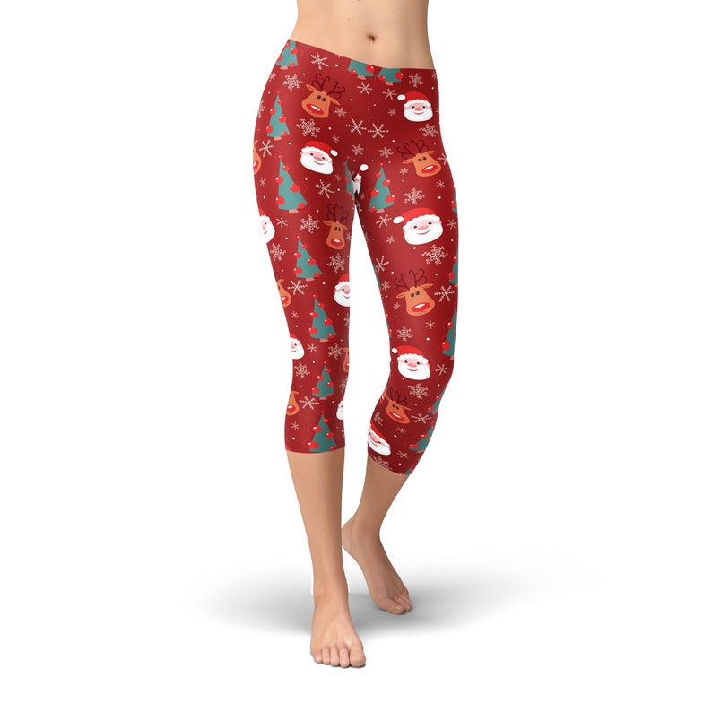 Christmas Santa Claus Reindeer Leggings, Holiday Leggings, Xmas Leggings, Christmas Outfit, Printed Leggings, Workout Leggings, Yoga Pants image 7