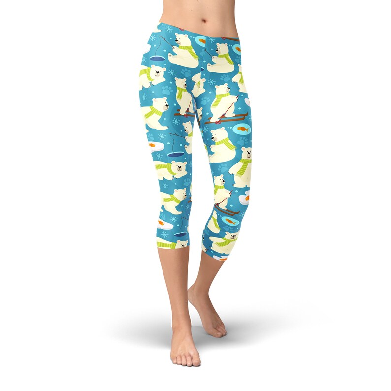 Bear Fabric Pattern Printed Leggings High Waist Leggings Christmas Leggings Bear Gift Christmas Outfit Polar Bear Leggings For Women