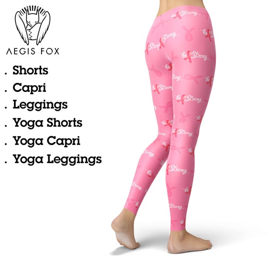 Breast Cancer Awareness Ribbon Leggings, Be Strong Leggings, Pink Leggings, Printed  Leggings, Yoga Pants, Running Leggings 