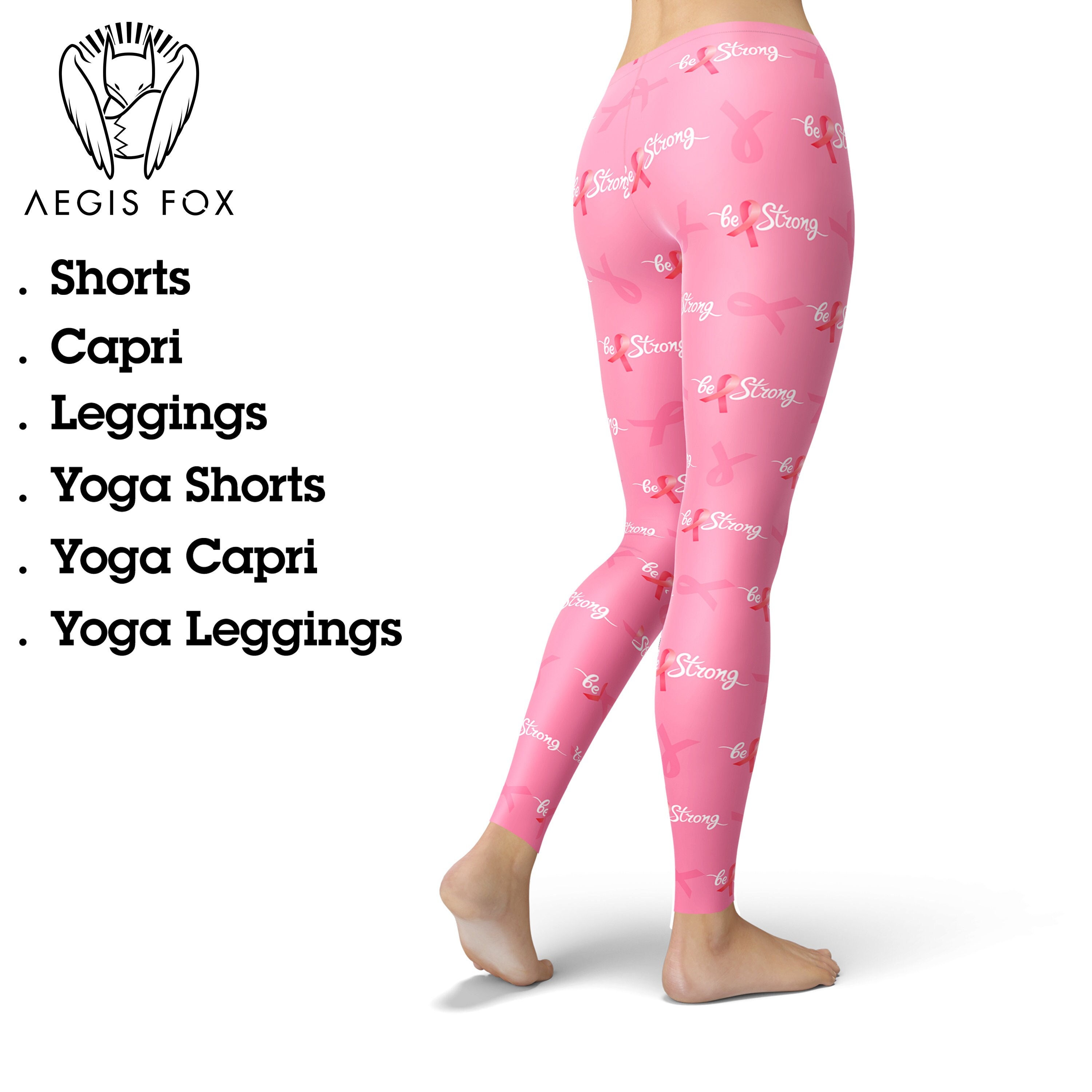 Breast Cancer Awareness Ribbon Leggings, Be Strong Leggings, Pink Leggings,  Printed Leggings, Yoga Pants, Running Leggings 