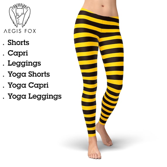 Bumble Bee Leggings, Yellow and Black Stripe Leggings, Pattern Halloween  High Waisted, Cute Leggings, Yoga Leggings, Animal Print 