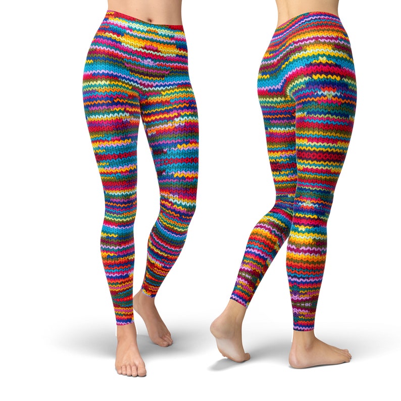 Colorful knitted pattern leggings for women, yoga pants, workout leggings, printed leggings, hight waist leggings, yoga clothing image 6