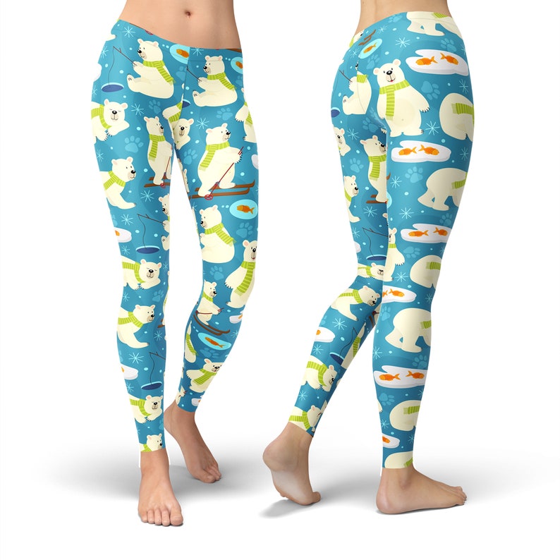 Bear Fabric Pattern Printed Leggings High Waist Leggings Christmas Leggings Bear Gift Christmas Outfit Polar Bear Leggings For Women