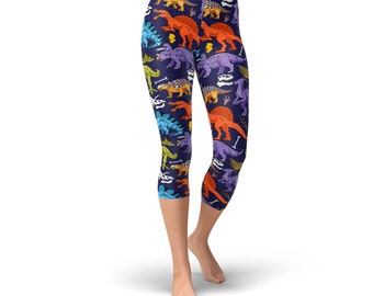 Dinosaur Print Leggings: Women's Yoga Capri Exercise Pants