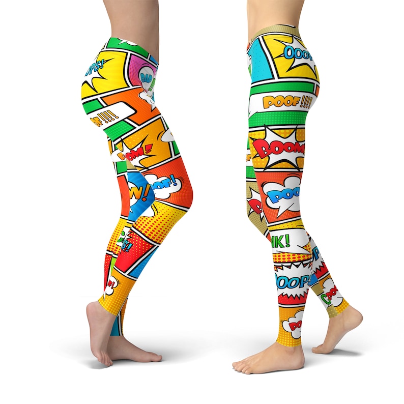 Superhero Cartoon Comic Book Print Leggings Pop Art Leggings Etsy