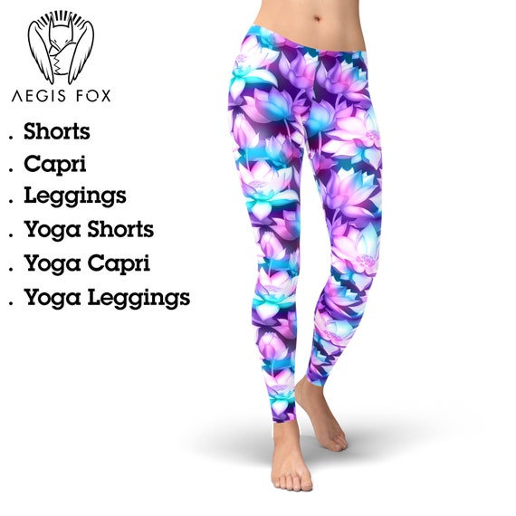 Lotus Yoga Leggings, Lotus Flower Bouquets Leggings, Pink Lotus Leggings,  Floral Leggings, Women Yoga Pants, Yoga Shorts, Capri Leggings 