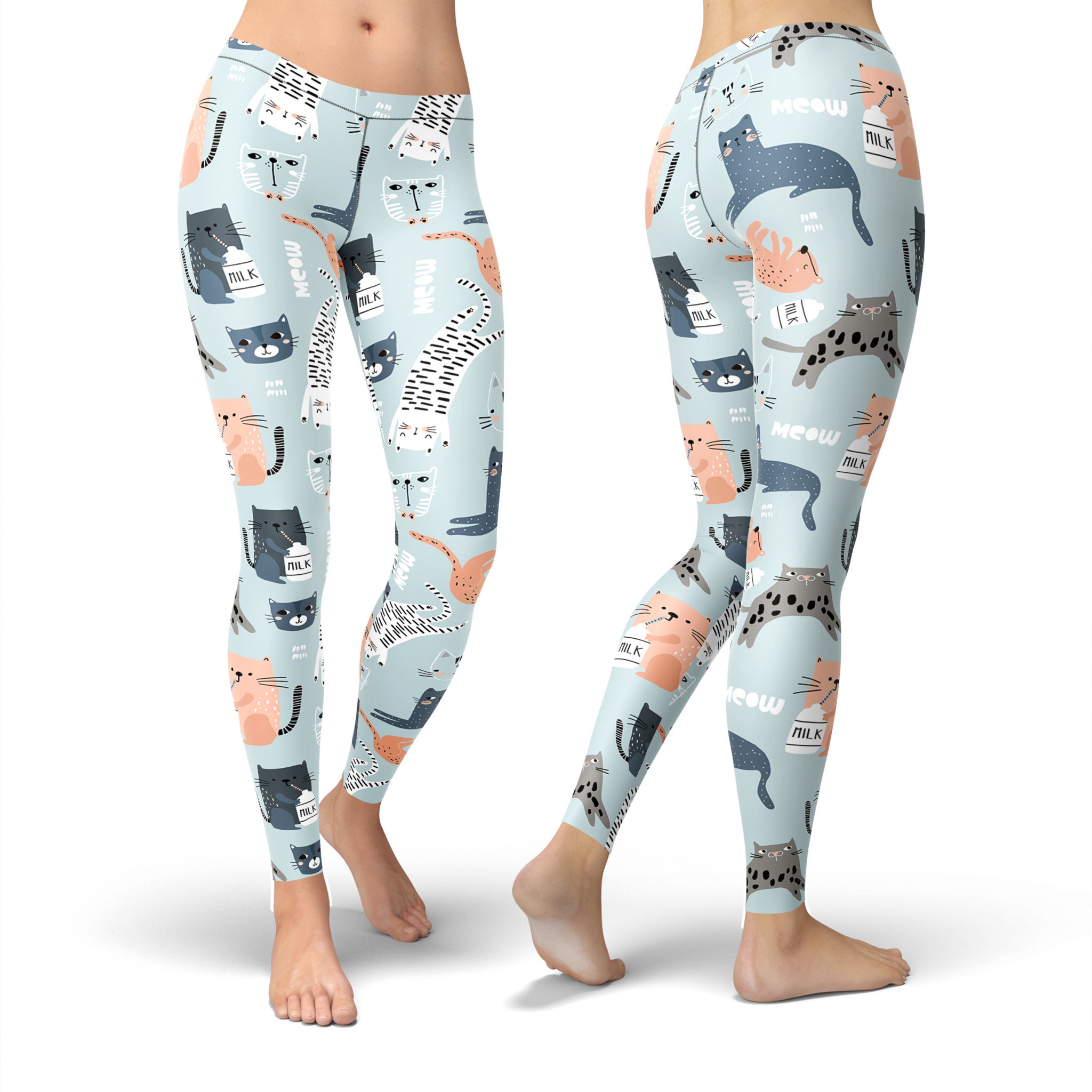Pink Cute Cat Print Men's Leggings