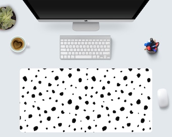 Dalmatian Print Desk Mat – Black White Spotted Extended Office Pad