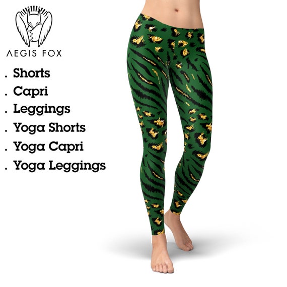 Green Leopard Leggings, Yoga Pants, Animal Print Leggings, Woman's