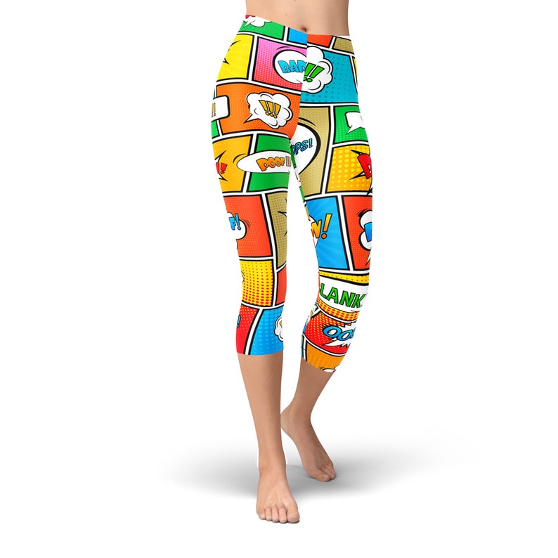 Superhero Cartoon Comic Book Print Leggings Pop Art Leggings Etsy