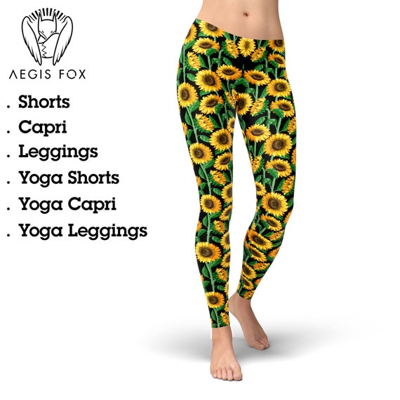 Sunflowers Pattern Leggings Hippie Floral Yoga Pants and Gym