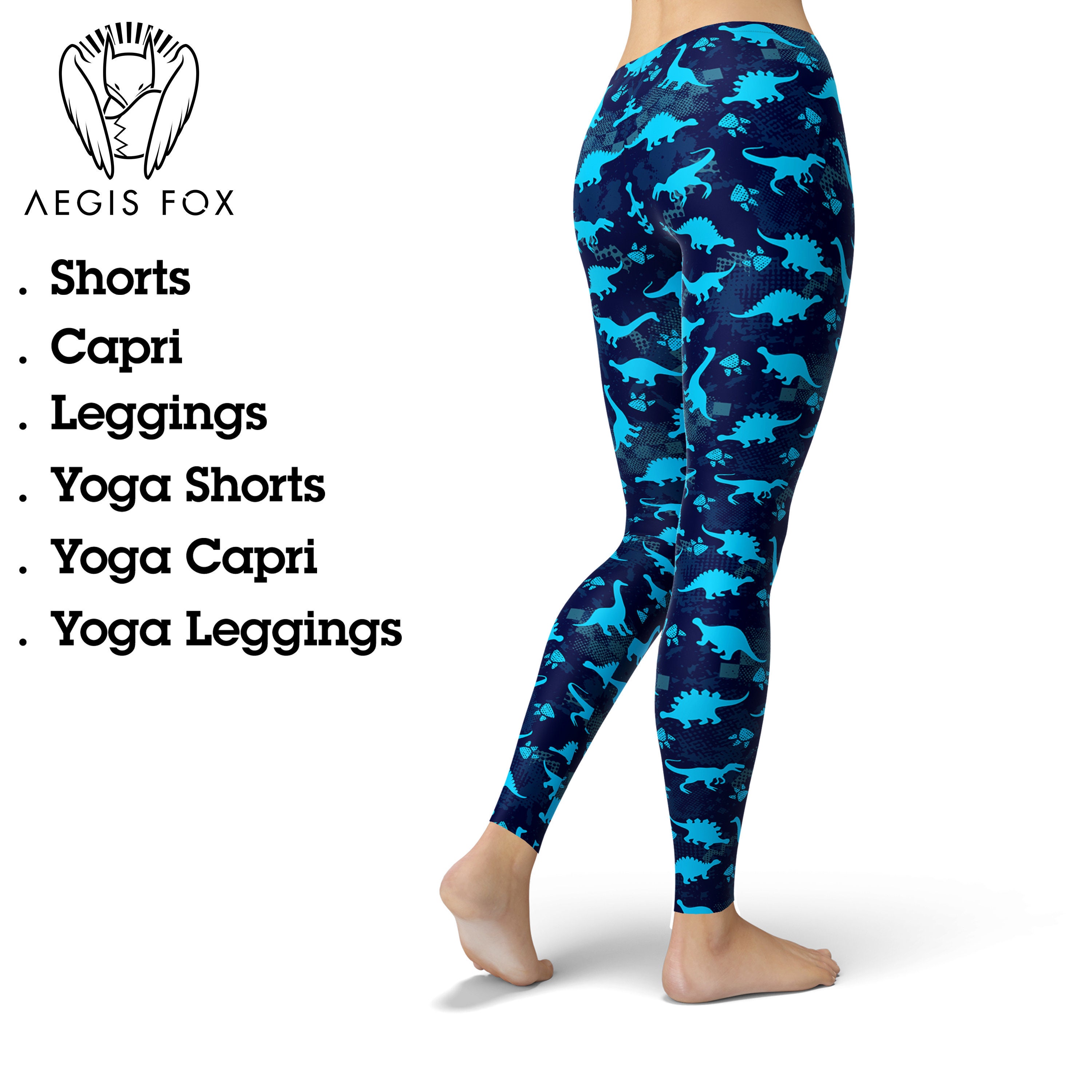Blue Neon Dinosaur Leggings Yoga Pants 