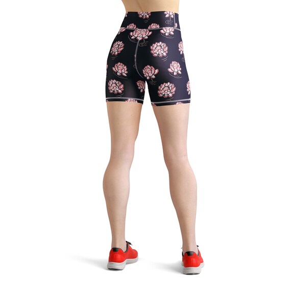 Pink Lotus Yoga Pants Pink Lotus on Dark Blue Leggings Lotus Leggings Floral Leggings Women Yoga Pants Yoga Shorts Capri Leggings Etsy UK
