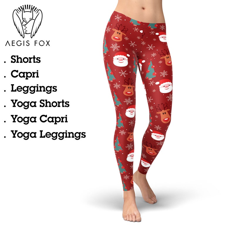 Christmas Santa Claus Reindeer Leggings, Holiday Leggings, Xmas Leggings, Christmas Outfit, Printed Leggings, Workout Leggings, Yoga Pants image 1