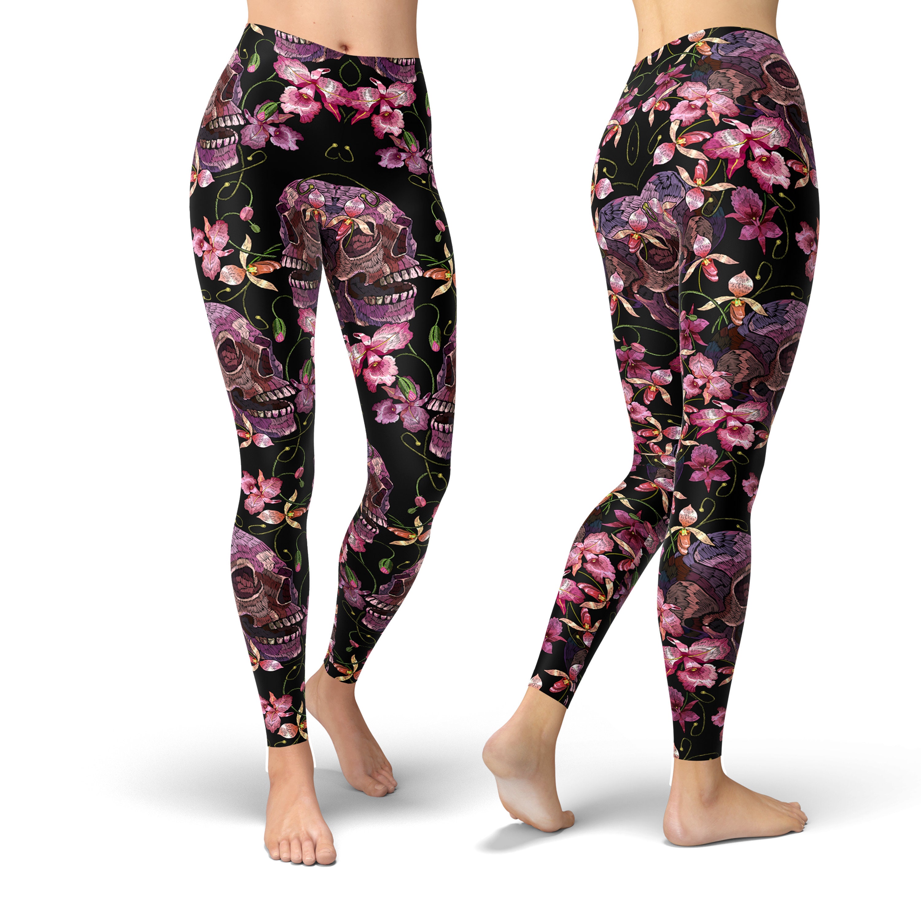 Skull Floral Leggings for Women Skull Tights Yoga Pants | Etsy