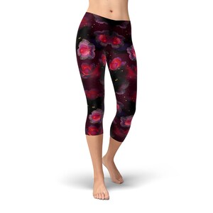 Black Cat Gothic Leggings – Dark Red Rose Floral Print for Women image 7