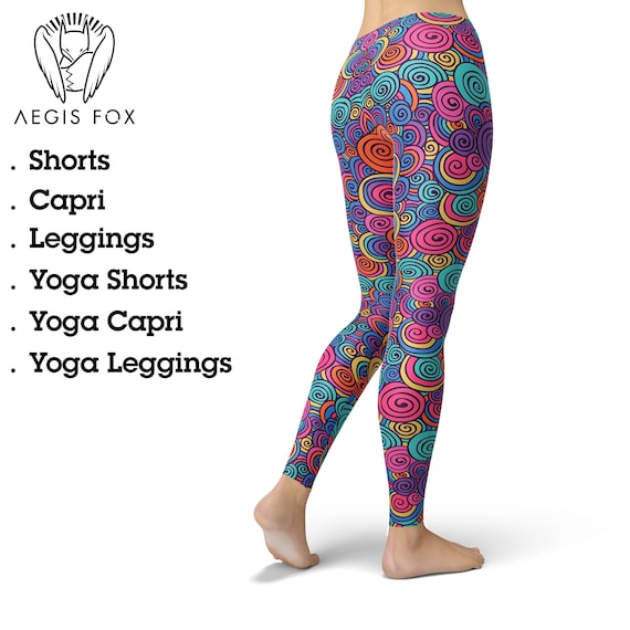 Colorful Swirls Circles Leggings for Women, Printed Leggings, Yoga