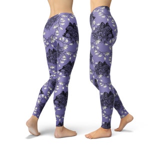 Wolf Floral Leggings – Purple Woodland Boho Print for Women image 2