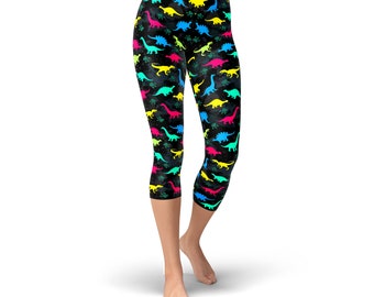 Colorful Dinosaur Print Leggings: Workout Yoga Pants