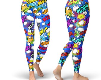 Pop Art Comic Book Leggings: Superhero Print Yoga Pants