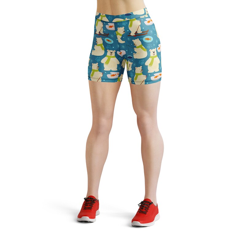 Bear Fabric Pattern Printed Leggings High Waist Leggings Christmas Leggings Bear Gift Christmas Outfit Polar Bear Leggings For Women