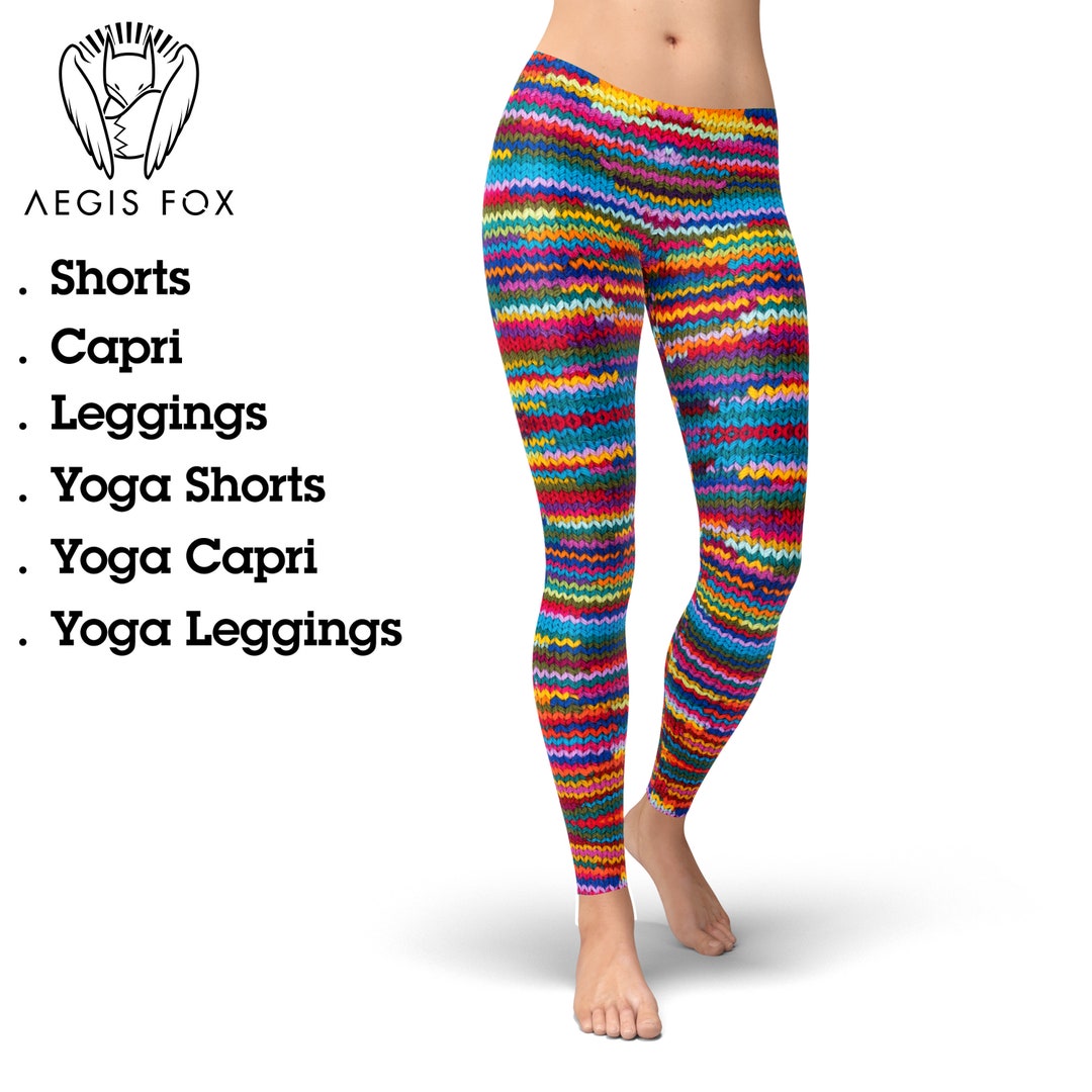 Colorful Knitted Pattern Leggings for Women, Yoga Pants, Workout