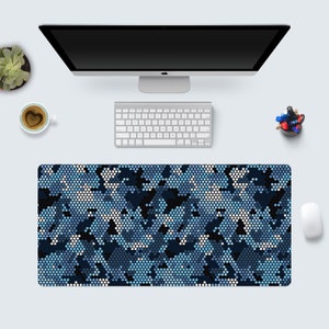 Blue Dot Camouflage Desk Mat, Large Desk Pad, Large Mouse Pad 10x16 12x18 14x24 18x36, XXL Computer PC Mouse Pad - Aegis Fox
