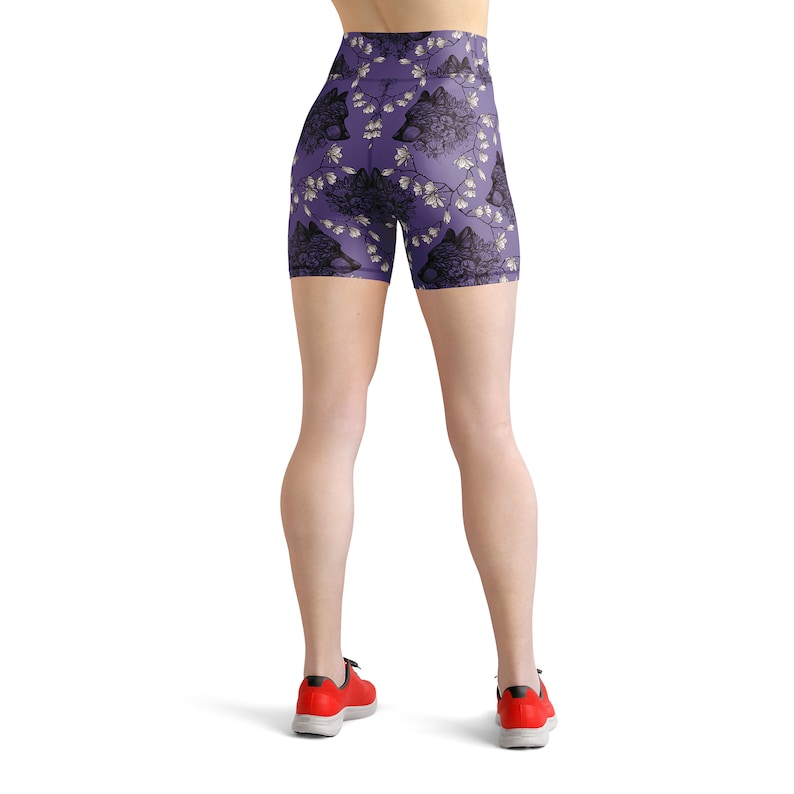 Wolf Floral Leggings – Purple Woodland Boho Print for Women image 10