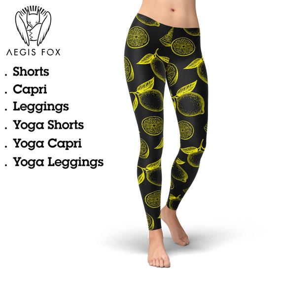 Lemon Leggings for Women, Fruit Leggings, Summer Leggings, Workout Leggings,  Printed Leggings, Lime Fruit Leggings, Gym Leggings, Yoga Pants 