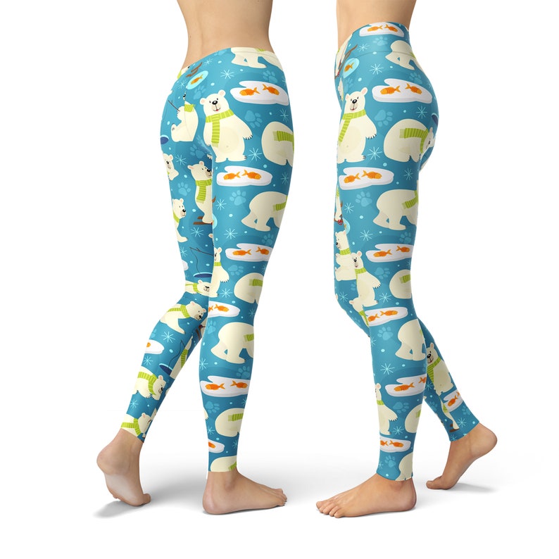 Bear Fabric Pattern Printed Leggings High Waist Leggings Christmas Leggings Bear Gift Christmas Outfit Polar Bear Leggings For Women