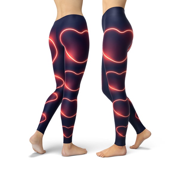 Neon Light Leggings, Heart Leggings Valentine's Day, Valentines