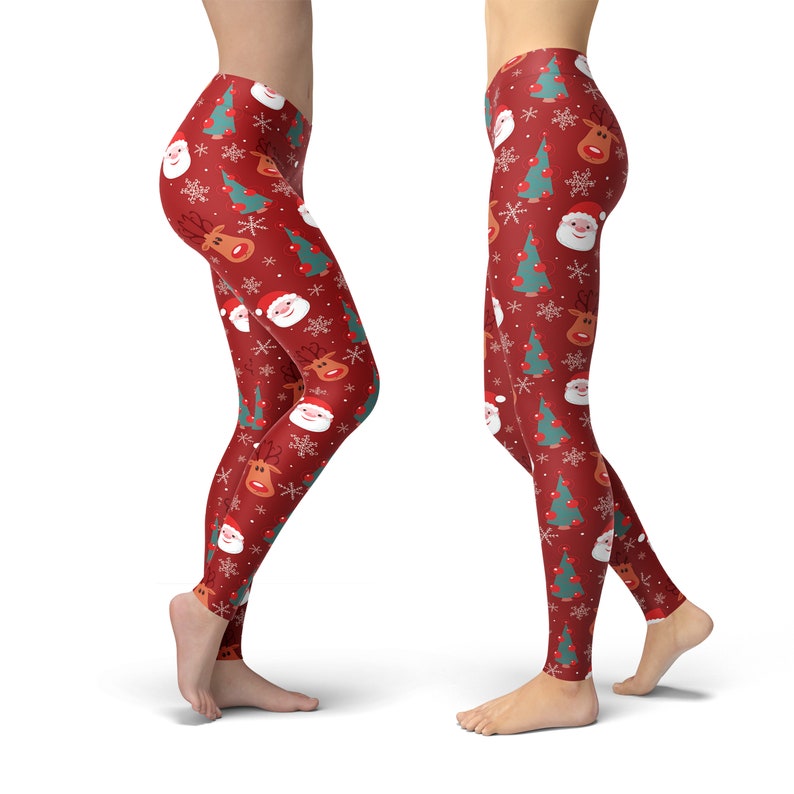 Christmas Santa Claus Reindeer Leggings, Holiday Leggings, Xmas Leggings, Christmas Outfit, Printed Leggings, Workout Leggings, Yoga Pants image 4