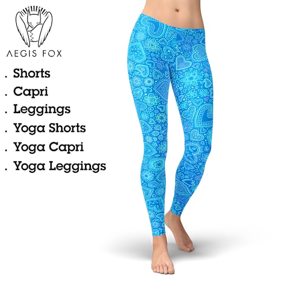 Buy Sky Blue Valentine Leggings, Heart Leggings, Printed Leggings